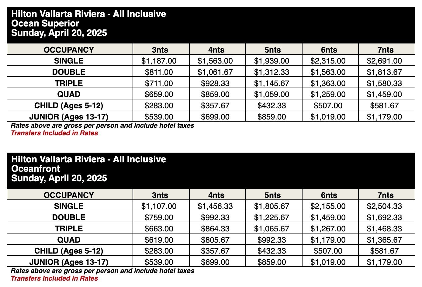 ROOM RATES - ALL RATES ARE PER PERSON