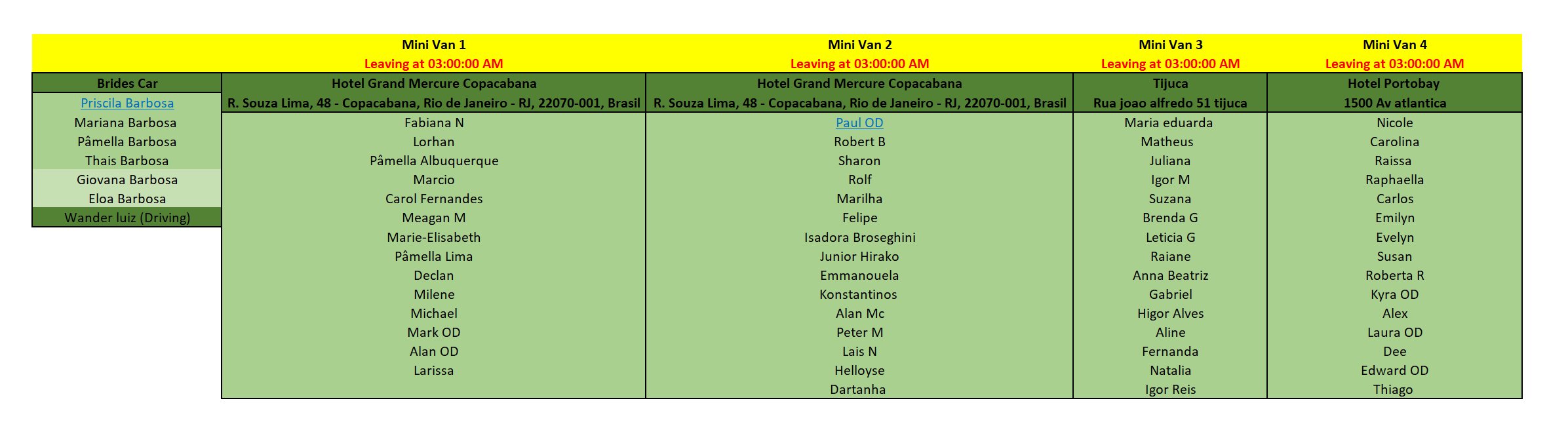 Van Schedule